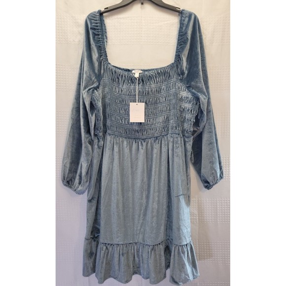 LC Lauren Conrad Dresses & Skirts - Lauren Conrad Dress 1XL Smocked Velvet Peasant Renaissance Square Neck Balloon